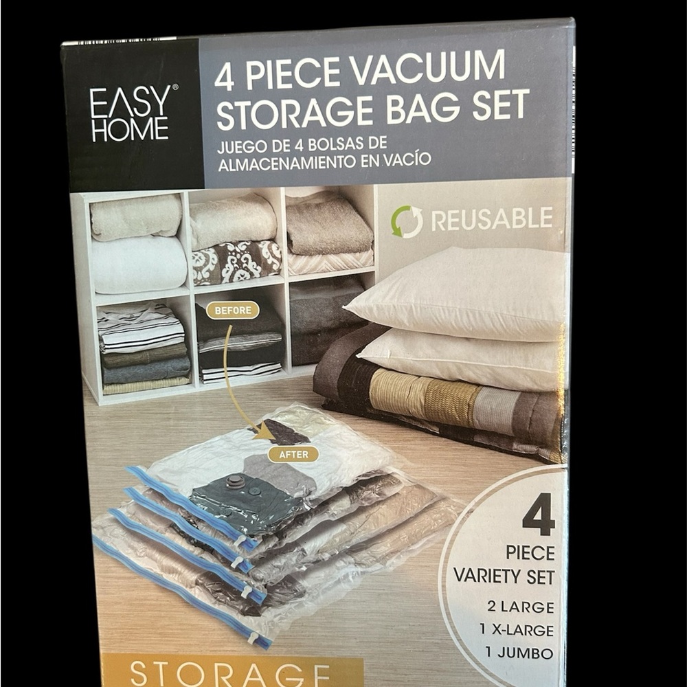 4 Piece Vacuum Storage Bag Set - Clear and Blue